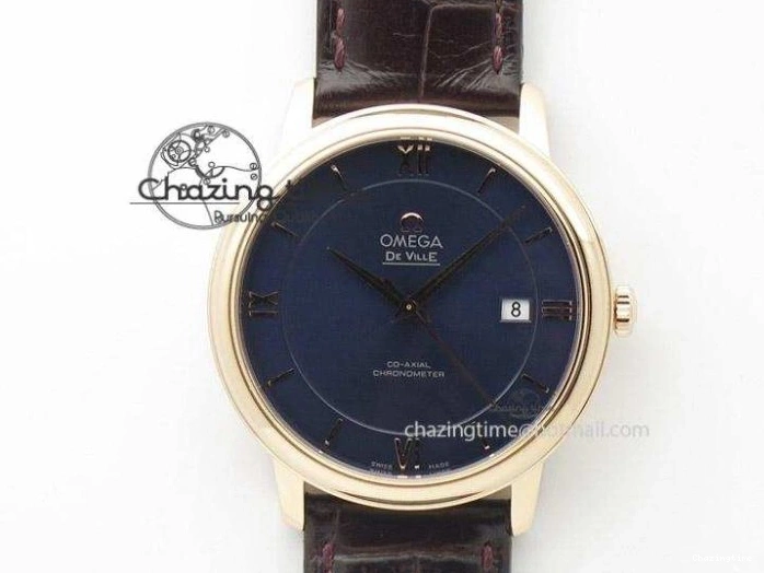 1218 Timeless De Ville Prestige Real PR SS ZF 1:1 Best Edition Gray Dial Blue Markers on Blue Leather Strap MIYOTA 7936